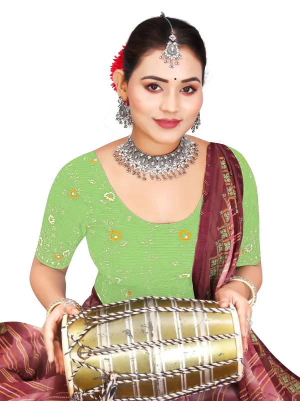 Green_Crepe_Bandhani_Print_Elbow_Sleeve_Saree_Blouse_For_Women