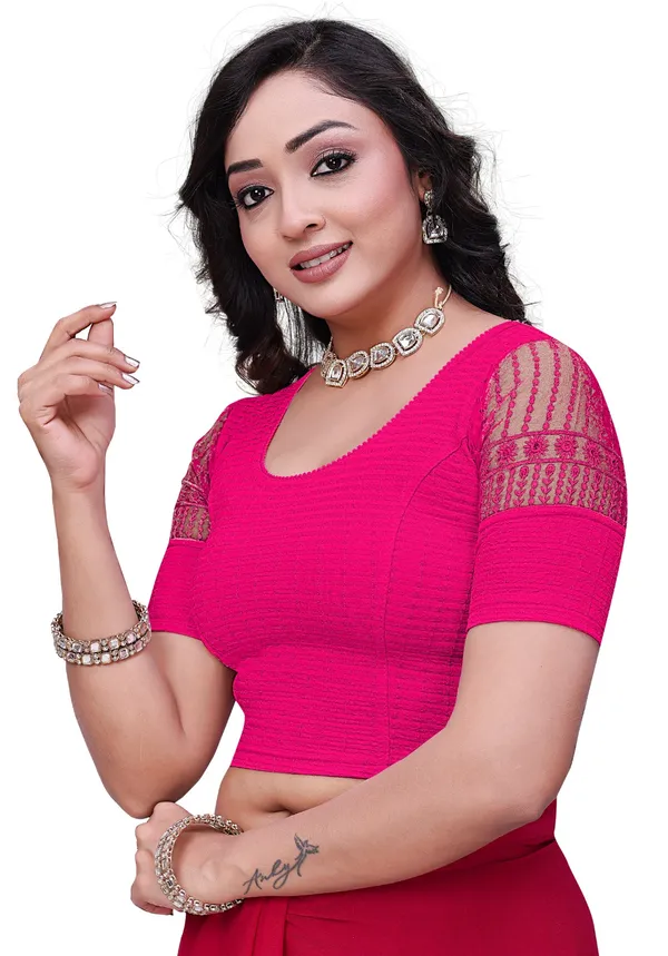 Pink_Textured_Net_Embroidered_Half_Sleeve_Saree_Blouse_For_Women