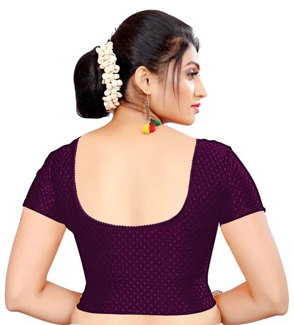 Wine_Purple_Cotton_Round_Neck_Saree_Blouse_For_Women