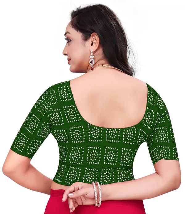 Green_Cotton_Bandhani_Print_Elbow_Sleeve_Saree_Blouse_For_Women