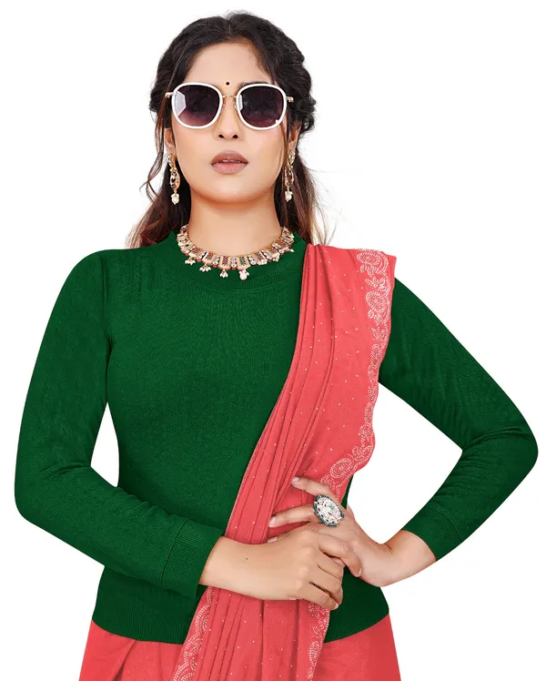 Premium_Lycra_Stretchable_Round_Neck_Blouse_for_Saree_–_Green