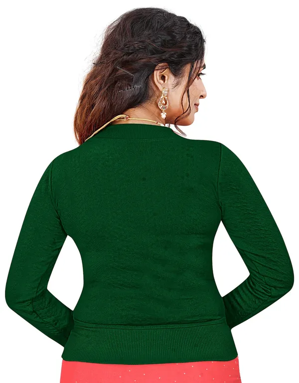 Premium_Lycra_Stretchable_Round_Neck_Blouse_for_Saree_–_Green