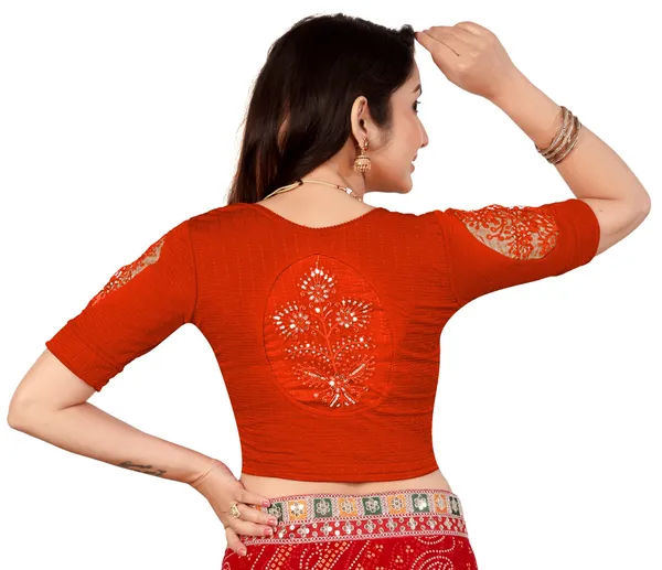 Red_Cotton_Embroidered_Elbow_Sleeve_Saree_Blouse_For_Women