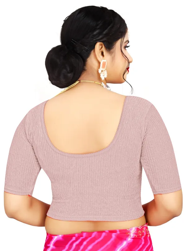 Mauve_Cotton_Textured_Round_Neck_Elbow_Sleeve_Saree_Blouse_For_Women