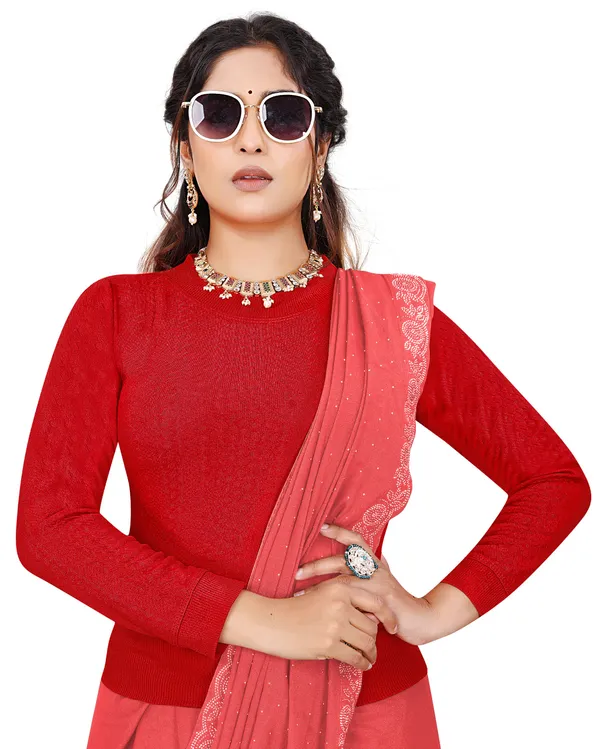 Red_Women's_Cotton_Blend_Stretchable_Full_Sleeve_Blouse_–_Round_Neck
