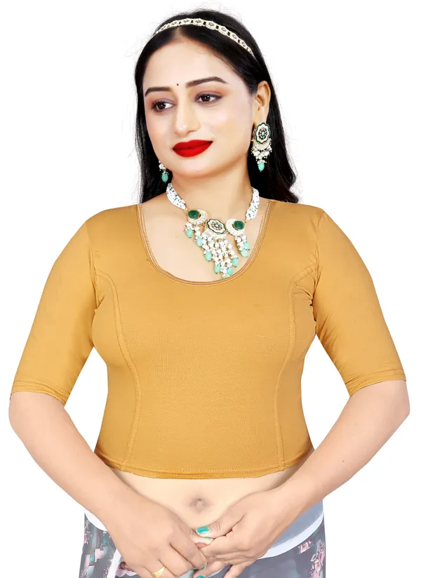 Mustard_Yellow_Cotton_Stretchable_Round_Neck_Saree_Blouse_For_Women