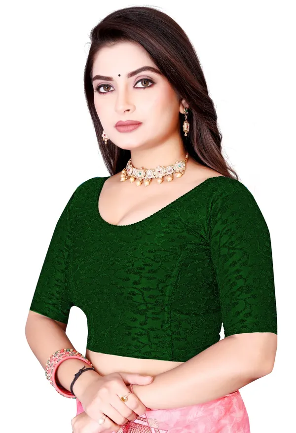 Green_Cotton_Jacquard_Deep_Round_Neck_Saree_Blouse_For_Women