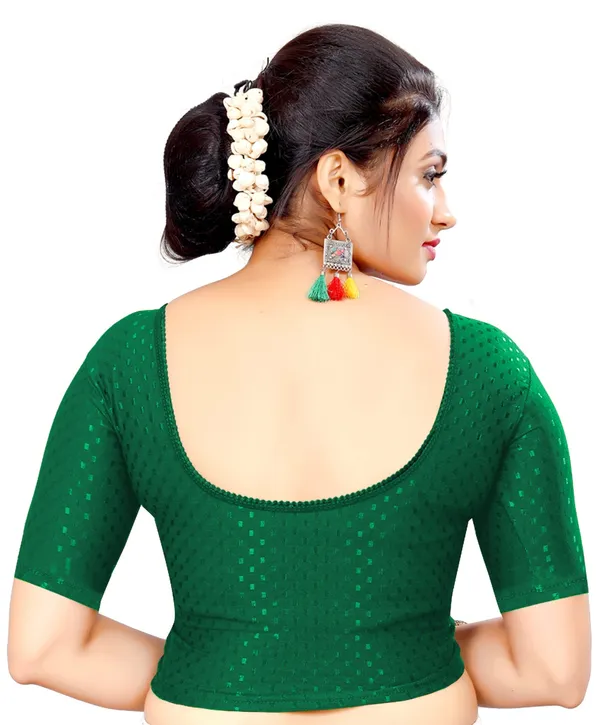 Green_Cotton_Round_Neck_Half_Sleeve_Saree_Blouse_For_Women