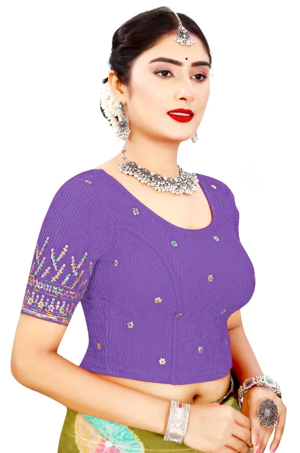 Purple_Cotton_Crinkle_Sequin_Embroidered_Scoop_Neck_Saree_Blouse_For_Women