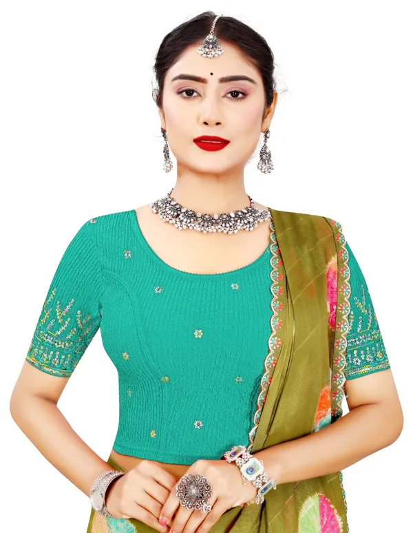 Sea_Green_Crepe_Embroidered_Round_Neck_Saree_Blouse_For_Women