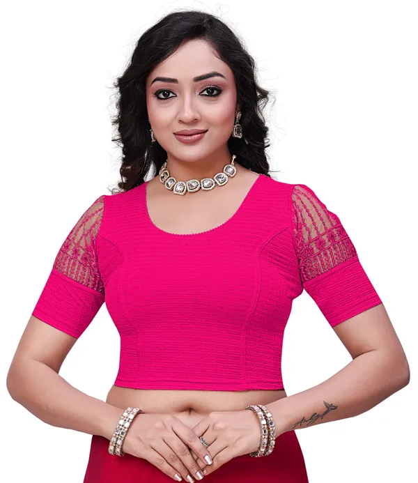 Pink_Textured_Net_Embroidered_Half_Sleeve_Saree_Blouse_For_Women