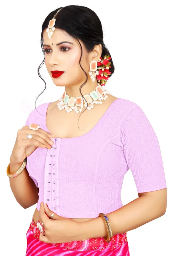 Lilac_Crinkle_Stretch_Front_Hook_Round_Neck_Saree_Blouse_For_Women