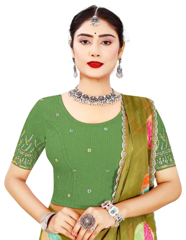 Green_Cotton_Sequin_Embroidered_Round_Neck_Saree_Blouse_For_Women