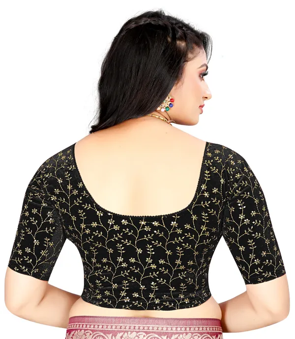 Black_Embroidered_Golden_Floral_Round_Neck_Saree_Blouse_For_Women