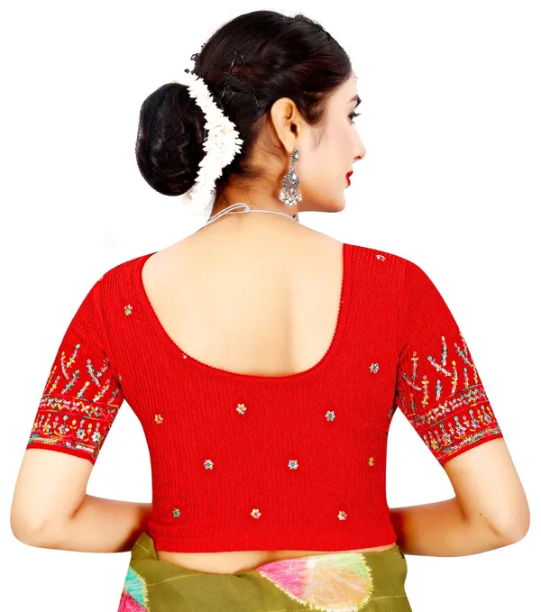 Red_Cotton_Embroidered_Mirror_Work_Round_Neck_Saree_Blouse_For_Women