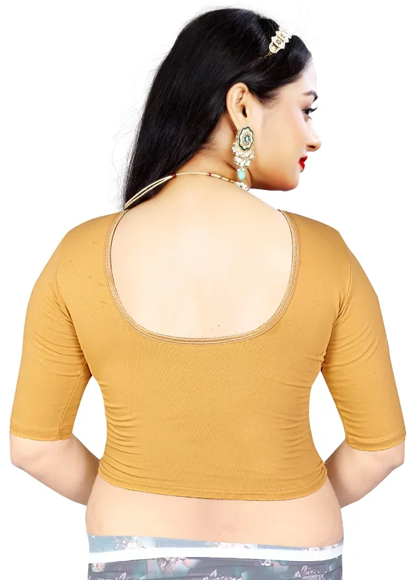 Mustard_Yellow_Cotton_Stretchable_Round_Neck_Saree_Blouse_For_Women
