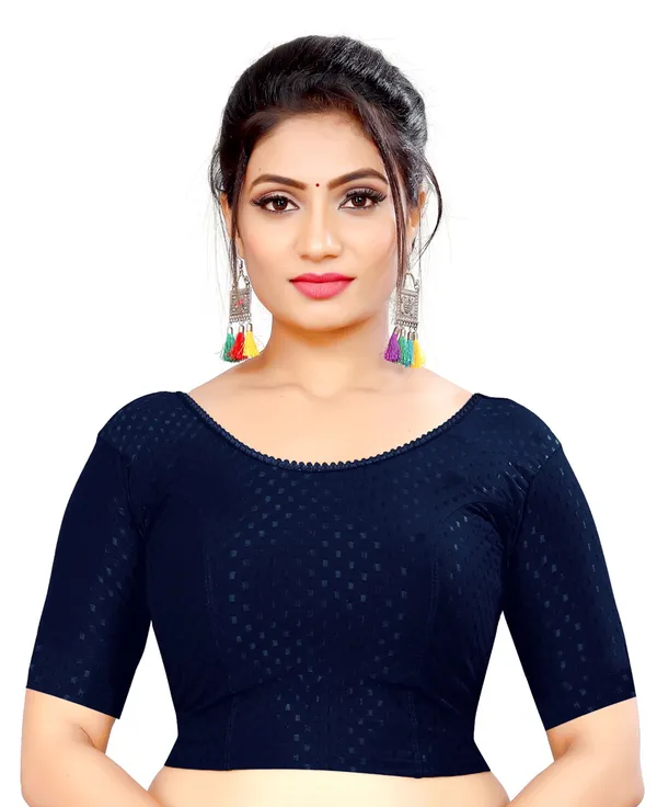Navy_Blue_Printed_Scallop_Lace_Half_Sleeve_Saree_Blouse_For_Women