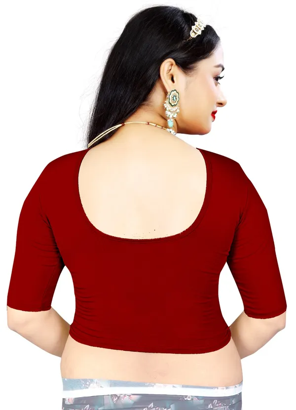 Maroon_Cotton_Blend_Deep_Back_Elbow_Sleeve_Saree_Blouse_For_Women