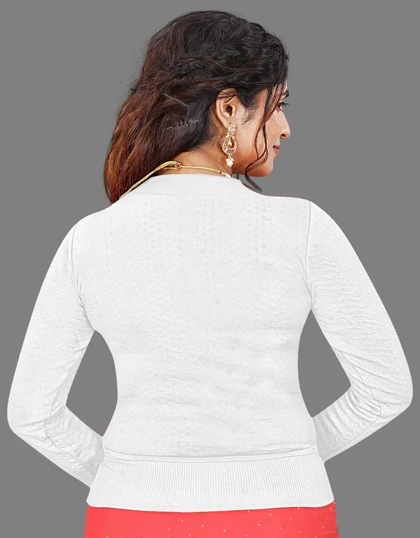 White_Women's_Cotton_Blend_Stretchable_Full_Sleeve_Blouse_–_Round_Neck