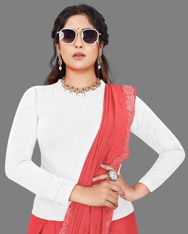 White_Women's_Cotton_Blend_Stretchable_Full_Sleeve_Blouse_–_Round_Neck