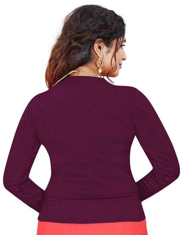 Wine_Women's_Cotton_Blend_Stretchable_Full_Sleeve_Blouse_–_Round_Neck