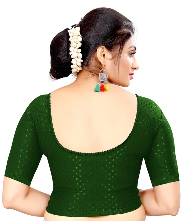 Green_Textured_Scallop_Lace_Half_Sleeve_Saree_Blouse_For_Women