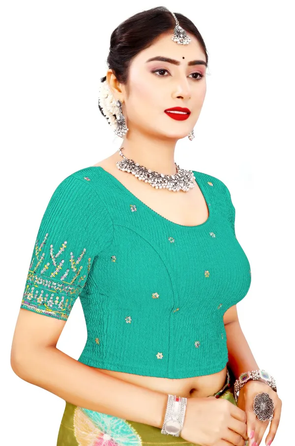 Sea_Green_Crepe_Embroidered_Round_Neck_Saree_Blouse_For_Women