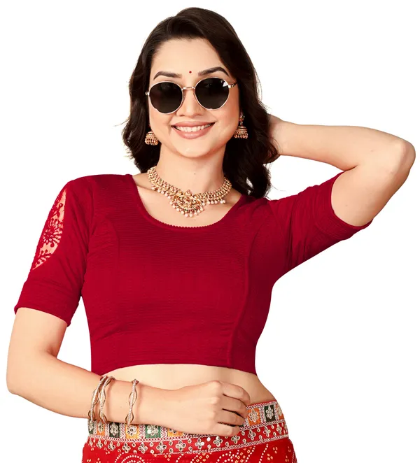 Maroon_Cotton_Embroidered_Elbow_Sleeve_Blouse_For_Women