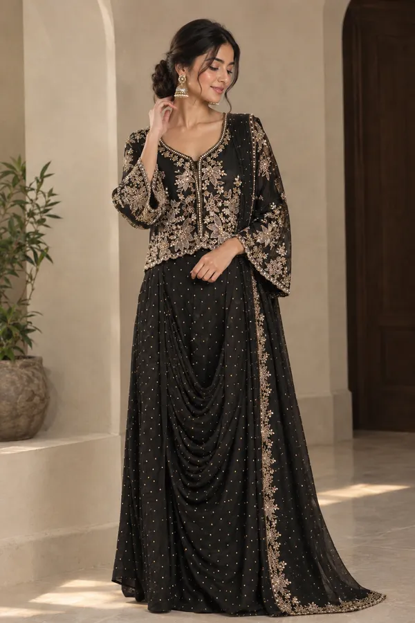 Black_Floral_Embroidered_Draped_Anarkali_/_Sharara_Set