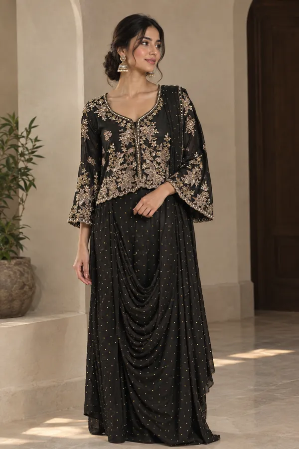 Black_Floral_Embroidered_Draped_Anarkali_/_Sharara_Set