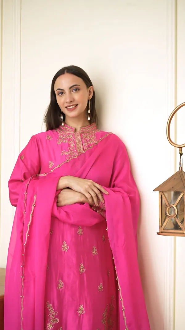 Fuchsia_Pink_Gold_Embroidered_Straight_Kurta,_Palazzo_Pants_and_Dupatta_Set