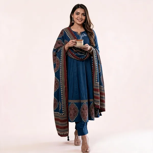 Blue_Cotton_Rayon_Printed_Anarkali_Kurta_Set_With_Dupatta_For_Women