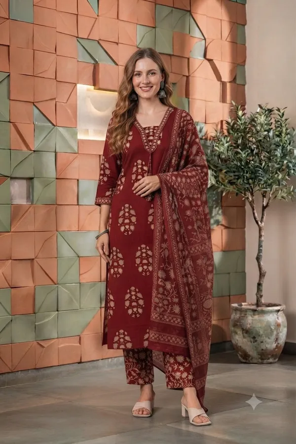 Maroon_Cotton_Rayon_Printed_Straight_Kurta_Palazzo_Set_For_Women
