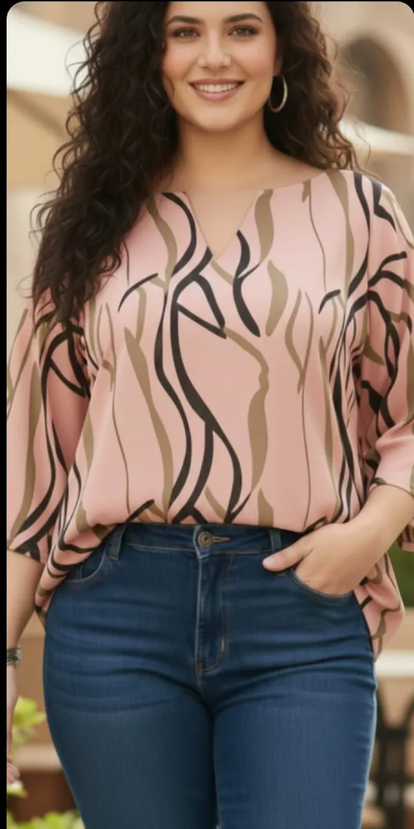 Pink_Cotton_Rayon_Abstract_Print_V_Neck_Batwing_Sleeve_Top_For_Women