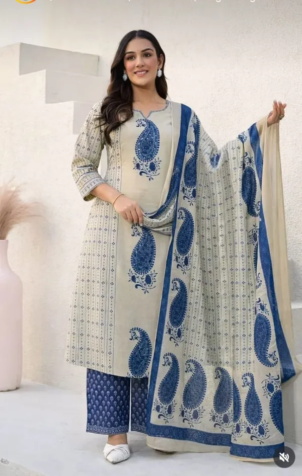 Blue_Cotton_Rayon_Paisley_Print_Straight_Kurta_Palazzo_Dupatta_Set_For_Women