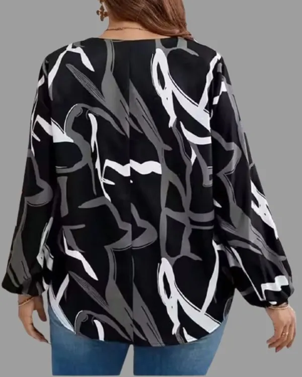Black_Cotton_Rayon_Abstract_Print_V_Neck_Long_Sleeve_Plus_Size_Top_For_Women