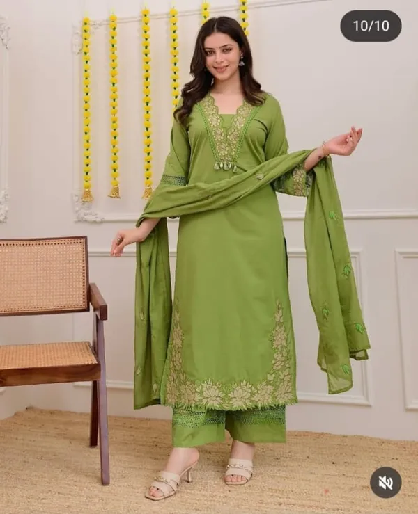 Green_Cotton_Rayon_Embroidered_Straight_Kurta_Set_With_Dupatta_For_Women