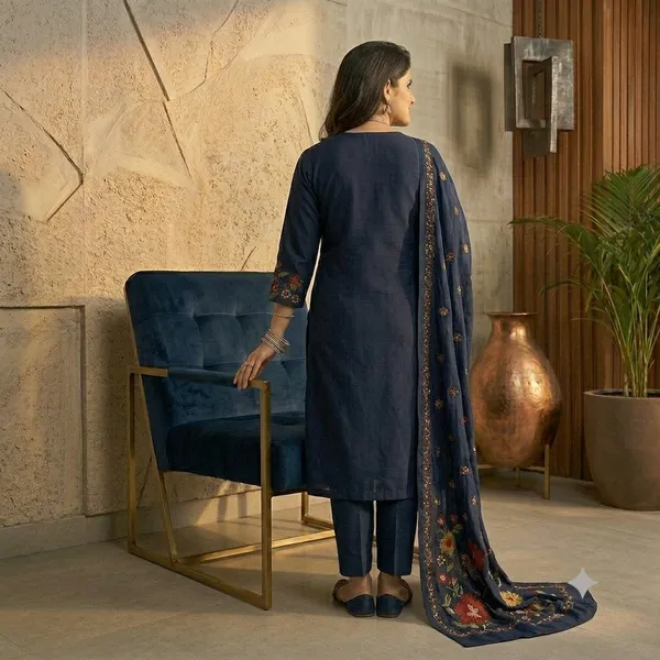 Navy_Blue_Cotton_Rayon_Floral_Embroidered_Straight_Kurta_Set_For_Women