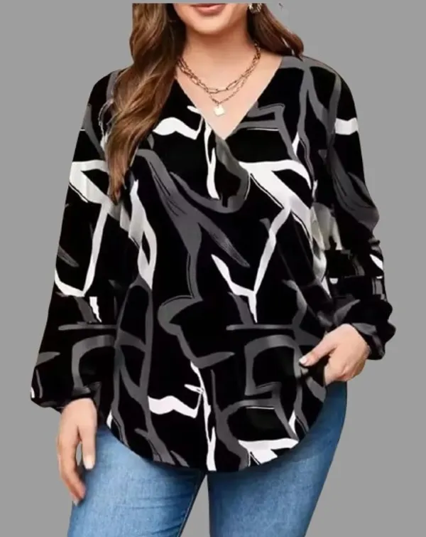 Black_Cotton_Rayon_Abstract_Print_V_Neck_Long_Sleeve_Plus_Size_Top_For_Women