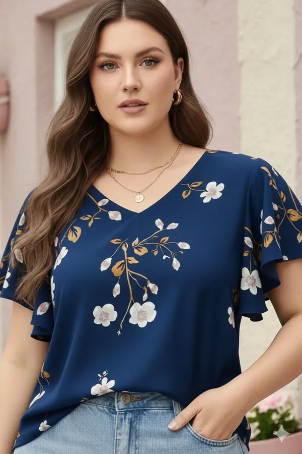 Blue_Cotton_Rayon_Floral_Print_Flutter_Sleeve_Top_For_Women