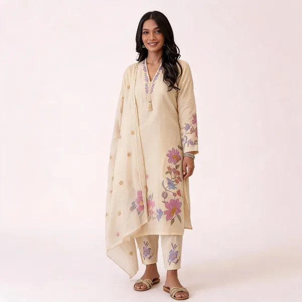 White_Cotton_Rayon_Floral_Print_Straight_Kurta_Set_For_Women