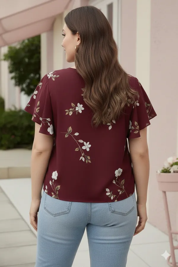 Maroon_Cotton_Rayon_Floral_Print_Flutter_Sleeve_Top_For_Women
