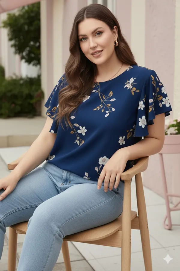 Blue_Cotton_Rayon_Floral_Print_Flutter_Sleeve_Top_For_Women