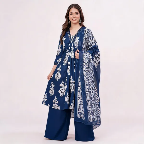 Royal_Blue_Cotton_Rayon_Printed_Anarkali_Kurta_With_Palazzo_And_Dupatta_For_Women