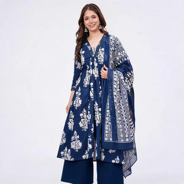 Royal_Blue_Cotton_Rayon_Printed_Anarkali_Kurta_With_Palazzo_And_Dupatta_For_Women