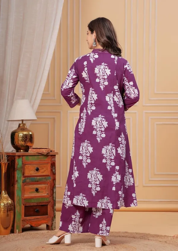 Purple_Cotton_Rayon_Floral_Print_Anarkali_Kurta_Set_For_Women