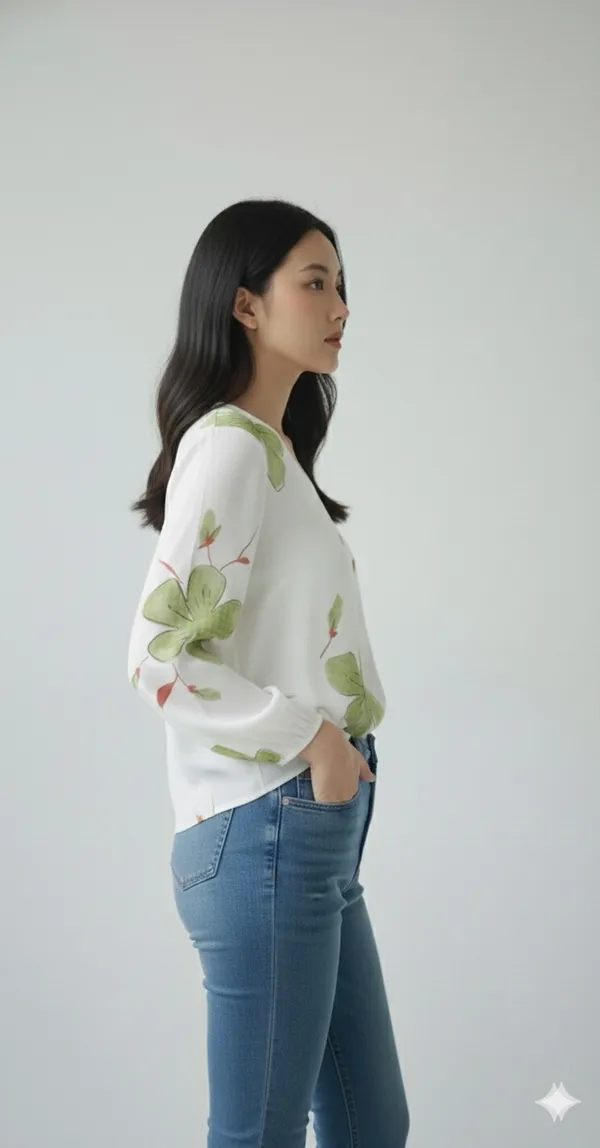 White_Cotton_Rayon_Floral_Print_V_Neck_Puff_Sleeve_Top_For_Women