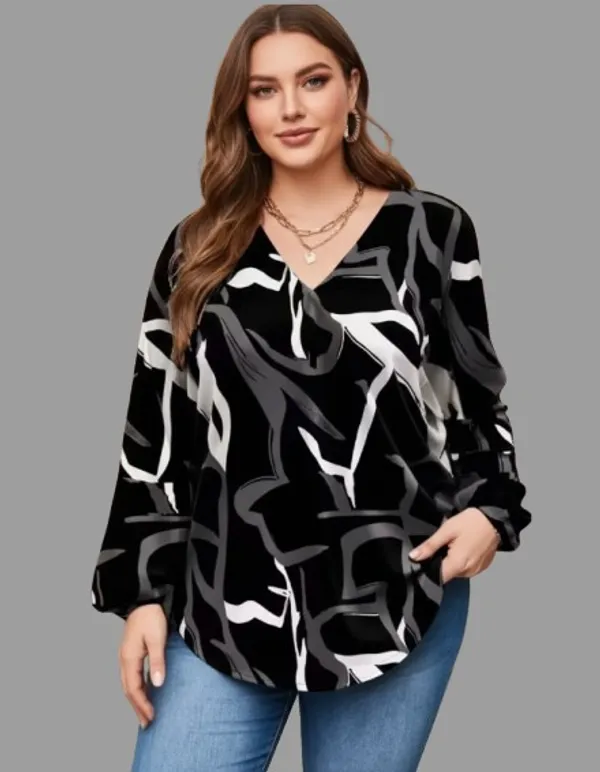 Black_Cotton_Rayon_Abstract_Print_V_Neck_Long_Sleeve_Plus_Size_Top_For_Women