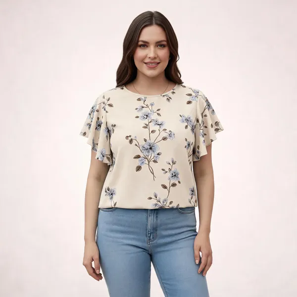 Cream_Cotton_Rayon_Floral_Print_Flutter_Sleeve_Top_For_Women