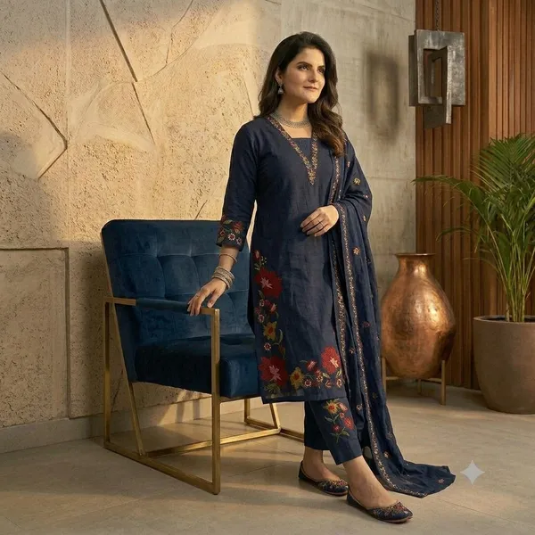 Navy_Blue_Cotton_Rayon_Floral_Embroidered_Straight_Kurta_Set_For_Women